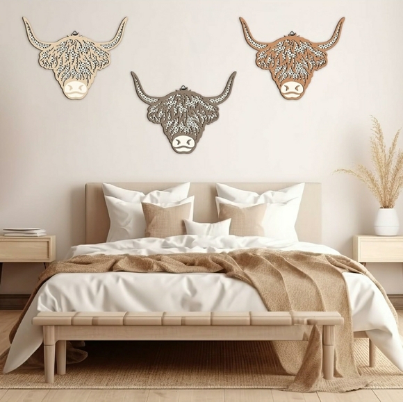 3 Piece set of Wooden Highland Cows NWT - Picture 1 of 2